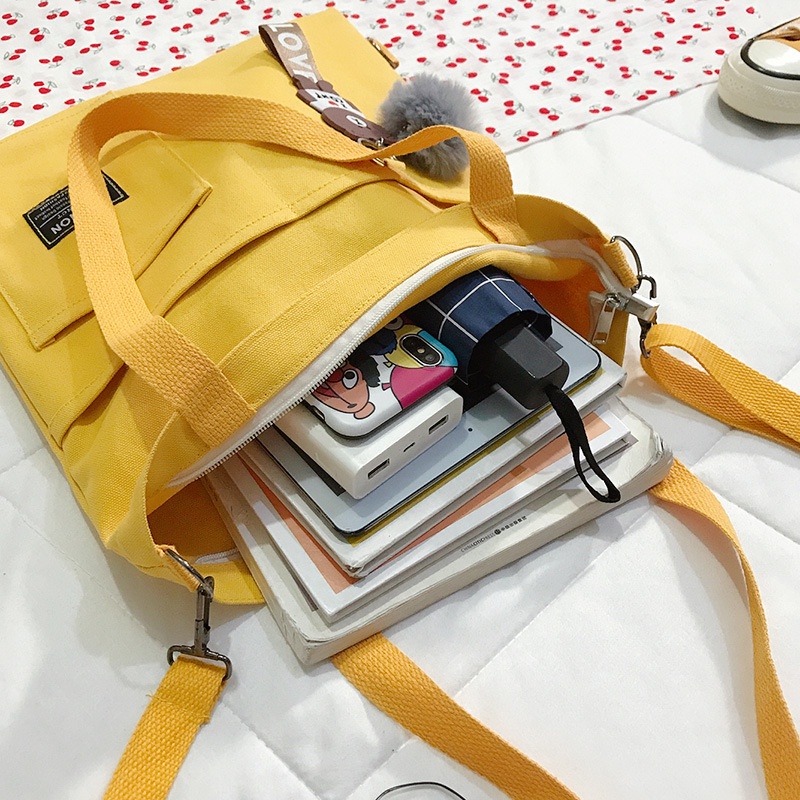 Túi Xách Canvas Đeo Vai Sức Chứa Lớn In Họa Tiết Phong Cách Hàn Quốc Mới Cho Nữ