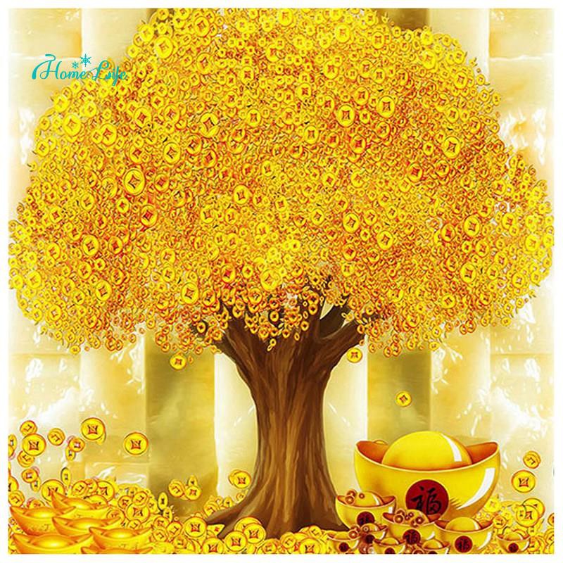 Bộ phụ kiện làm tranh đính đá hình cây thần tài DIY độc đáo kích thước 30x40cm