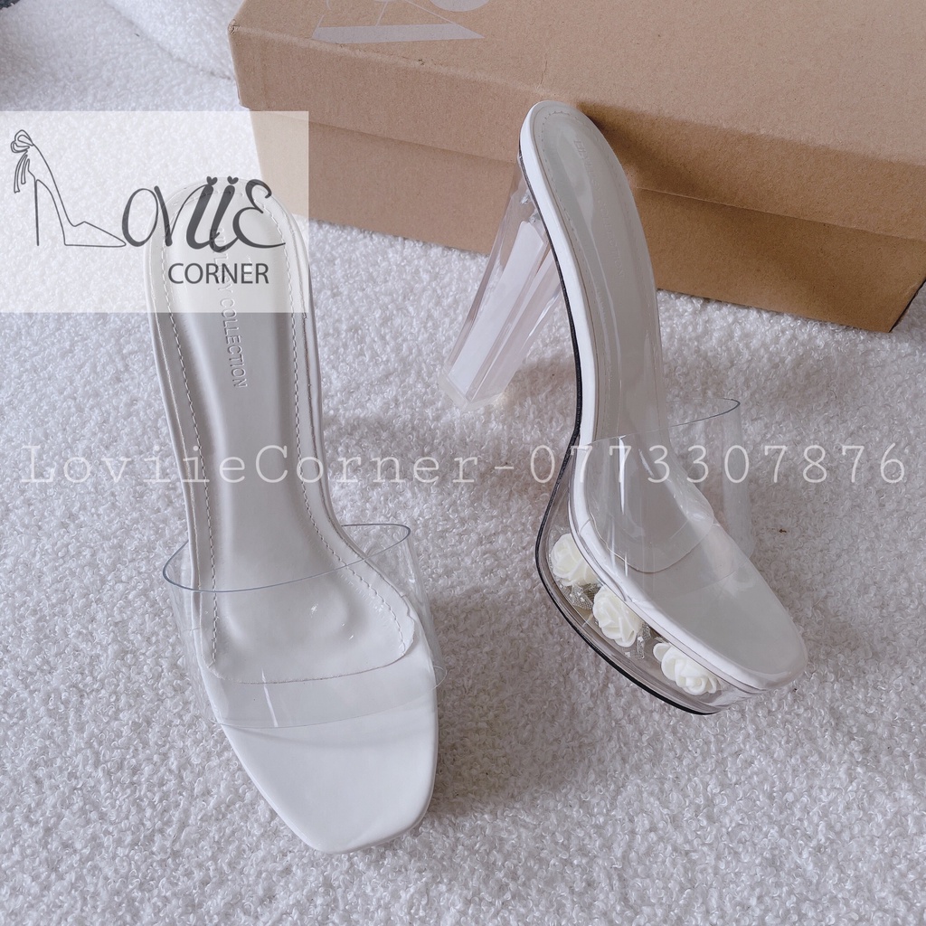 GUỐC NỮ LOVIIECORNER - DÉP THỜI TRANG QUAI NGANG  - DÉP CAO GÓT TRONG SUỐT 11 PHÂN D220730
