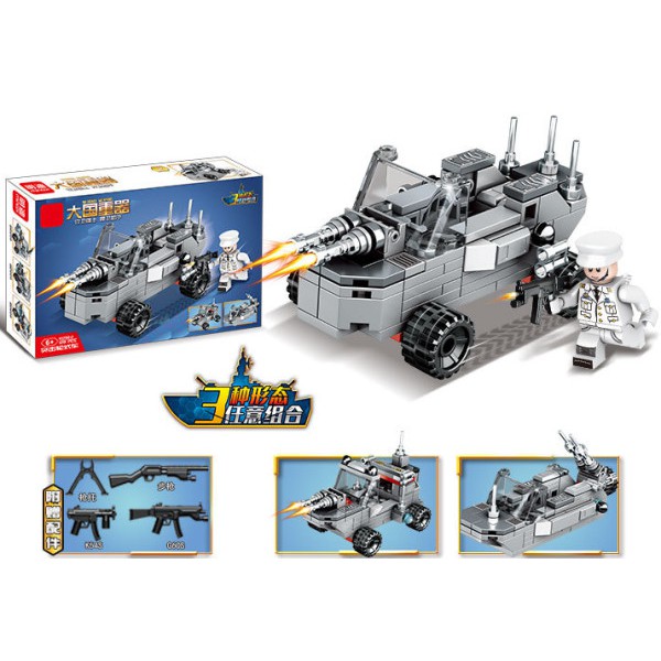 Đồ chơi xếp hình Lego Minifigures quân sự Tàu chiến, Máy bay, xe Jeep 4 in 1 chất liệu an toàn cho bé