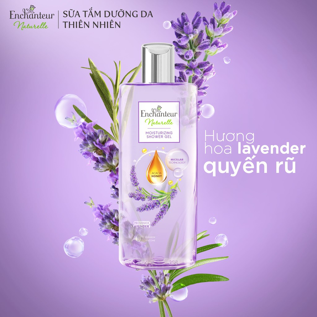 Sữa tắm dưỡng da thiên nhiên Enchanteur Naturelle hương hoa Lavender/ Iris 260gr/Chai