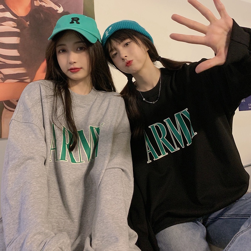 SUXI Áo Nỉ Nữ Dài Tay Cổ Tròn Thời Trang Hàn Mới