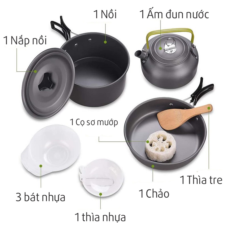 Bộ Nồi Dã Ngoại Nồi Ấm Cắm Trại 3 Món Bằng Nhôm Siêu Nhẹ Gồm Chảo Nồi Và Ấm Đun Nước Có Thể Gấp Gọn | BigBuy360 - bigbuy360.vn