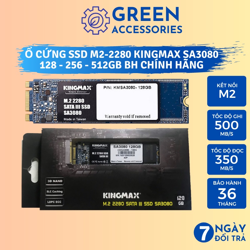 Ổ cứng SSD M2 KINGMAX 256GB | 128GB (M2-2280) SA3080 Chuẩn kết nối SATA III - BH Chính Hãng 3 năm