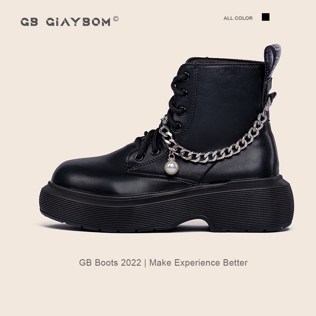 Giày Boot Nữ Cổ Lửng Da Trơn Đế Cao 5cm giayBOM B1556