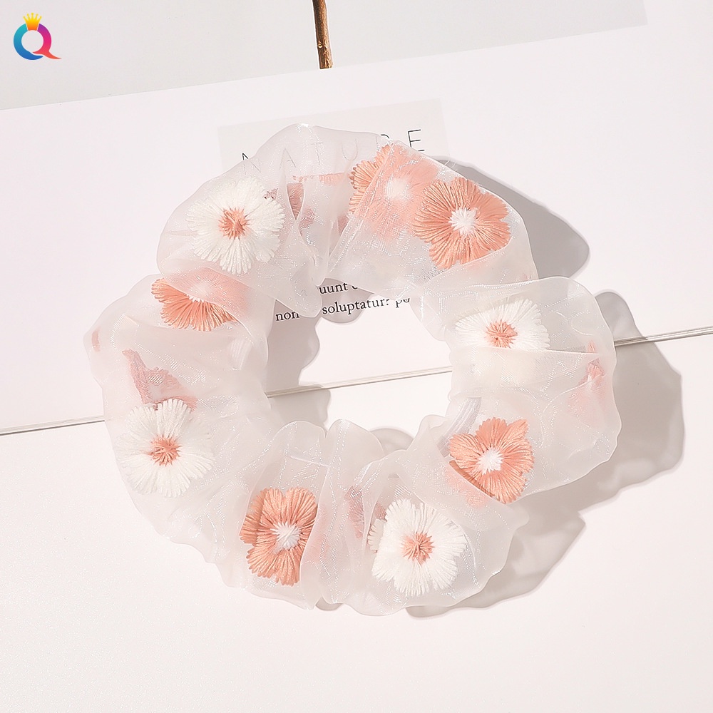 Dây cột tóc Srunchies thêu bông hoa xinh xắn Jennie Accessories đồ buộc tóc nữ