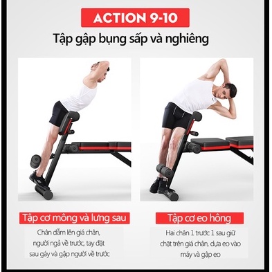 Ghế tập gym tập tạ 4 trong 1 có thể gấp  đa chức năng dùng tại nhà ghế băng tập thao dụng cụ thể hình tạ đẩy