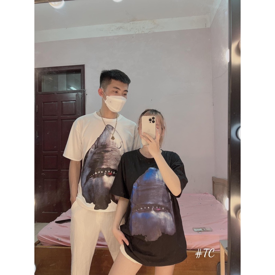 Áo thun họa tiết cá mập form thung kiểu dáng đẹp chất liệu cotton nam nữ mặc đẹp (CT-P35T)