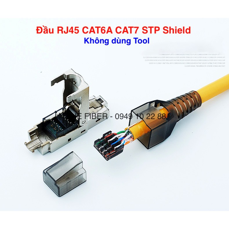 Đầu bấm hạt mạng Cat6A Cat7 STP không dùng Tool, chống nhiễu Shielded, có chụp