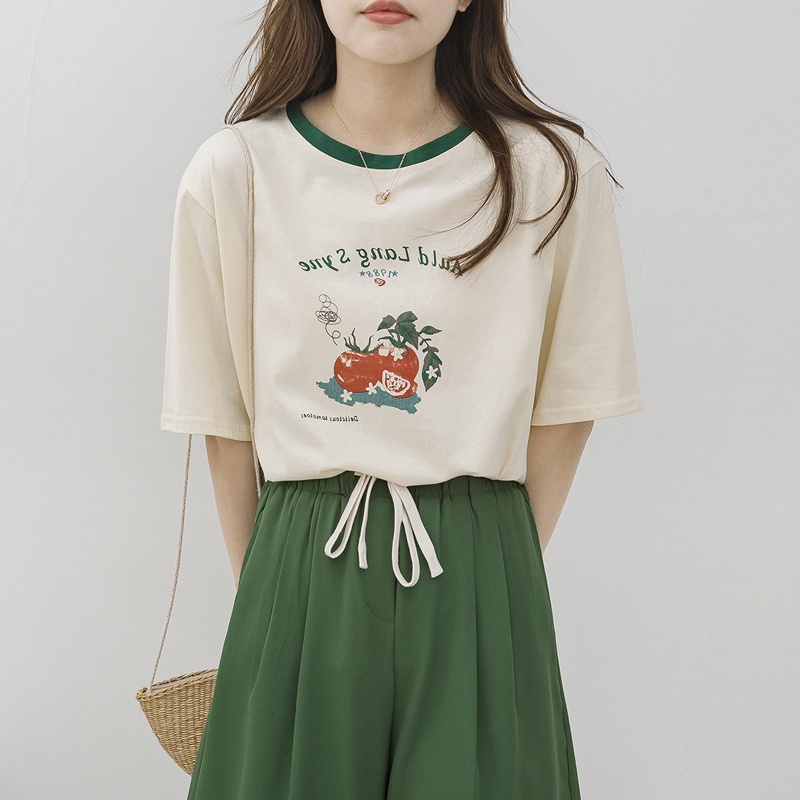 Áo Thun Dáng Rộng Cổ Tròn Ngắn Tay In Hình Phong Cách Cổ Điển Thời Trang Mùa Hè 52618