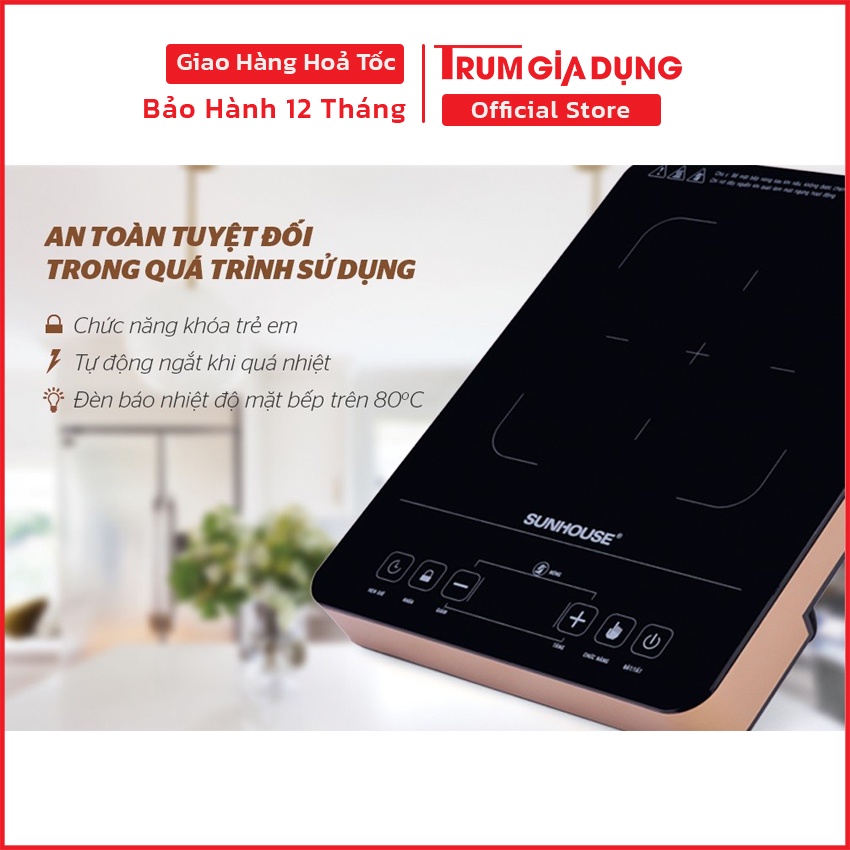 Bếp hồng ngoại đơn Sunhouse SHD6015, phím cảm ứng, tặng kèm 01 vỉ nướng, công suất 2000w, đa dạng chức năng nấu nướng.