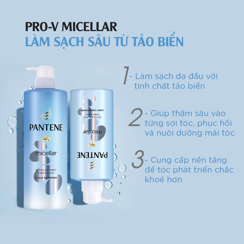 Dầu Xả Pantene Micellar Light Conditioner Làm Sạch Sâu Chiết Xuất Tảo Biển 530ml