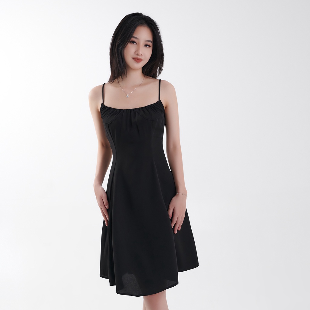 Váy dự tiệc hai dây màu đen nhún ngực xinh xắn ôm eo Pansy Harriet