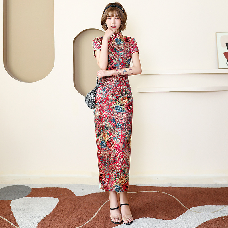 Đầm Sườn Xám Dài Bằng Lụa Mỏng Phong Cách vintage Có 8 Màu 4XL