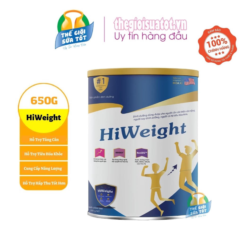 Sữa HiWeight 650G - Sữa Bột Tăng Cân Dành Cho Người Gầy, Người Tiêu Hóa Kém thegioisuatot