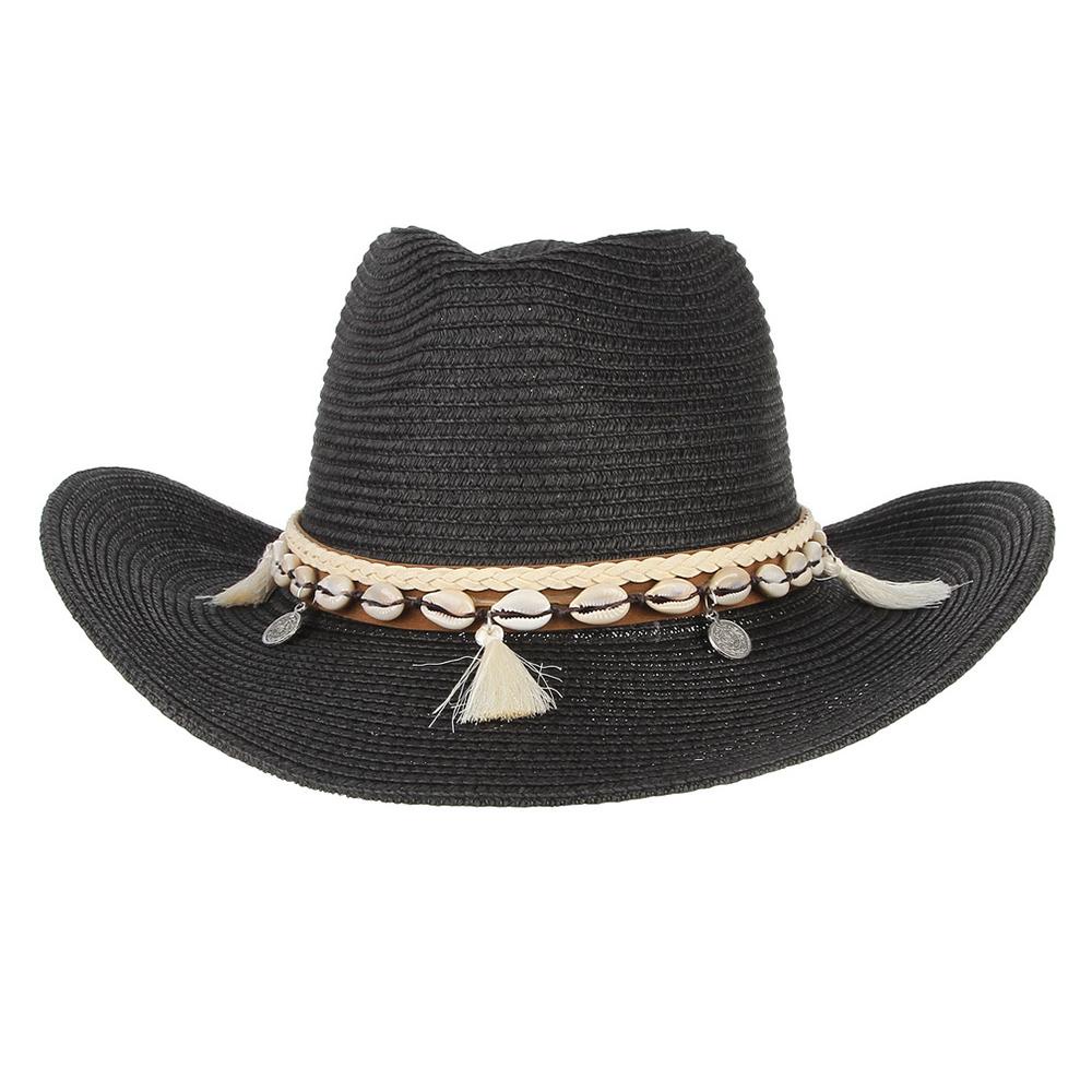 FORBETTER Mũ Rơm Cao Bồi Đính Tua Rua Phong Cách Bohemian