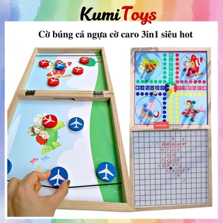 Đồ chơi cờ búng kèm cá ngựa cờ caro 3in1 loại đẹp Kumi toys
