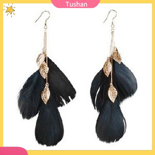 Khuyên tai dài gắn lông vũ tự làm thời trang xinh xắn cho nữ