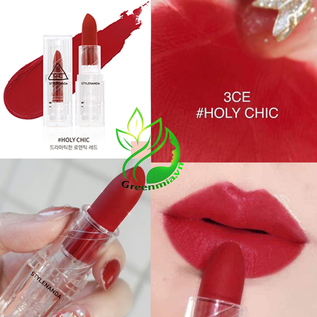 Son Thỏi Lì 3CE Soft Matte Lipstick 3.5g HOLY CHIC - Màu Đỏ Trầm Đậm, Vỏ Trong Suốt Lên Màu Chuẩn Không Khô Môi