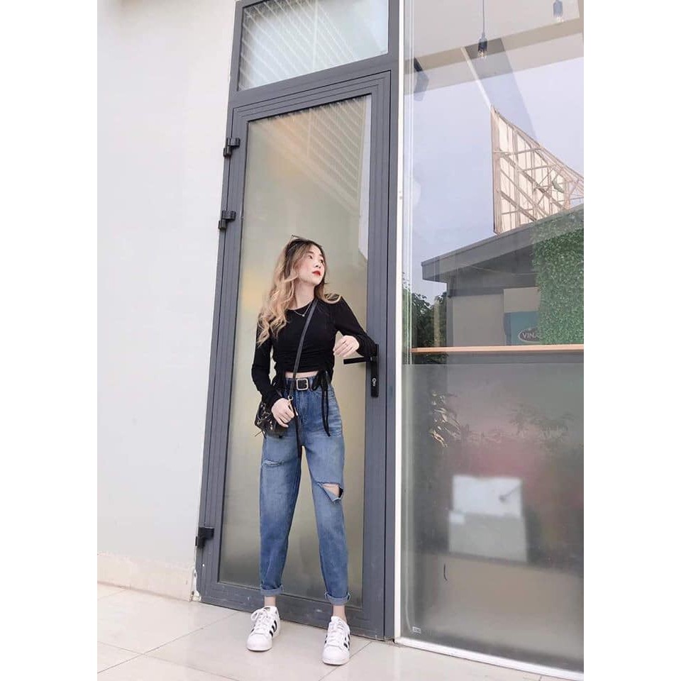 QUẦN BAGGY JEAN RÁCH XANH ĐẬM mã 3007