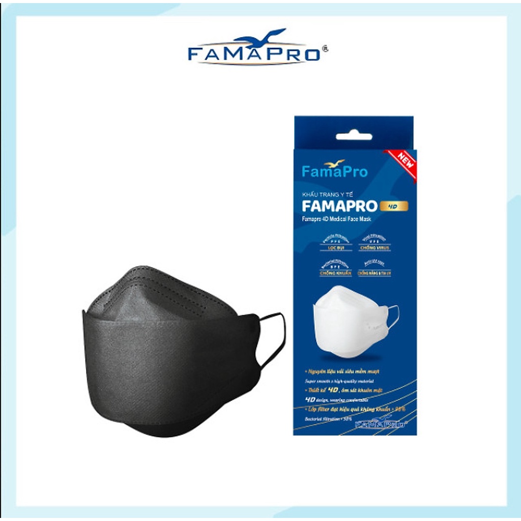 KHẨU TRANG 4D (KF94) FAMAPRO - ĐEN (10 cái/ hộp) HÀNG CAO CẤP - BẢO VỆ HÔ HẤP