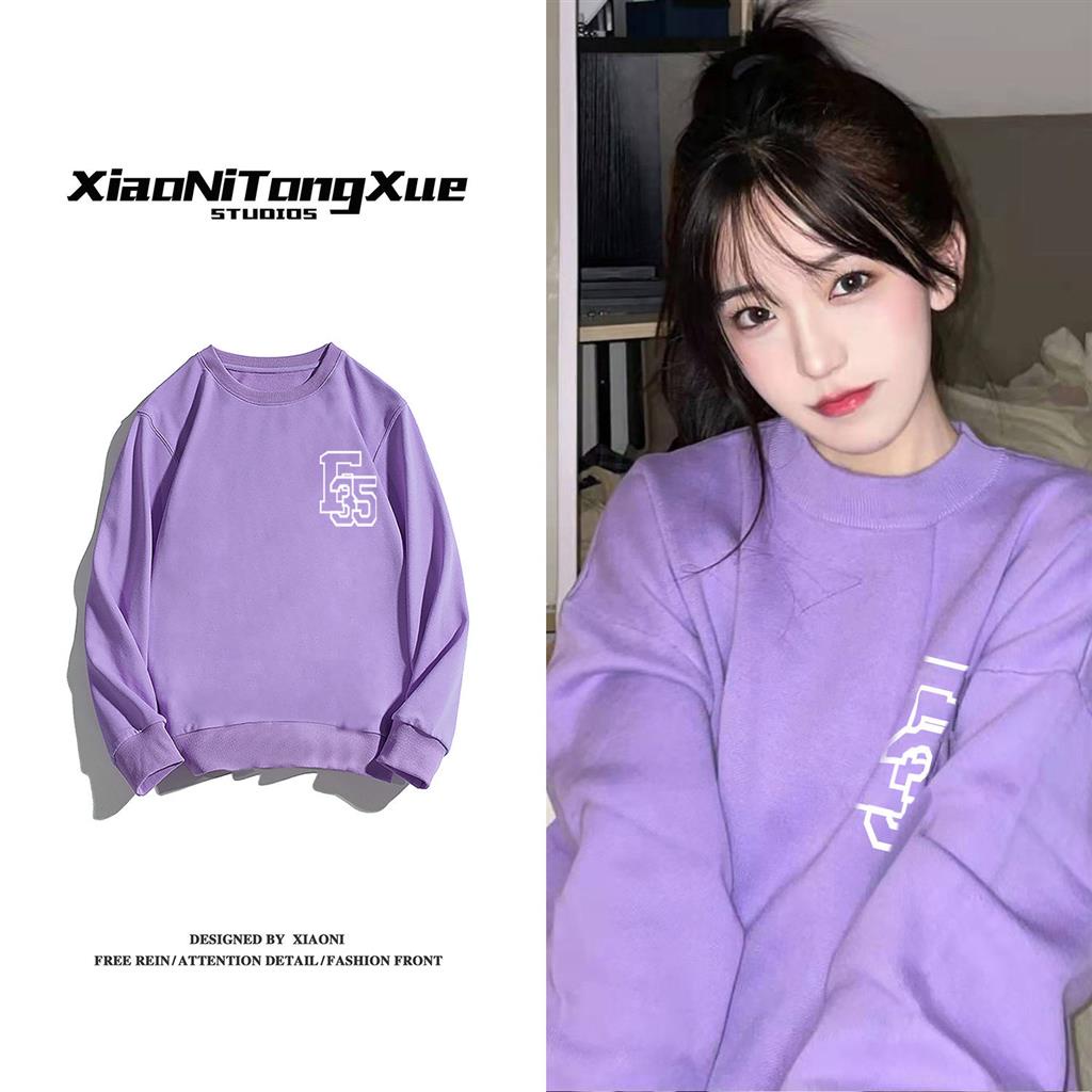 Áo Thun Nỉ Tay Dài Cổ Tròn In Hình Độc Đáo Phong Cách Harajuku Thời Trang Xuân Thu Cho Cặp Đôi