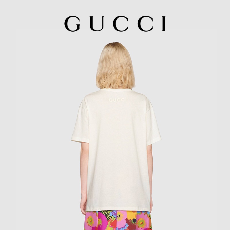 Áo Thun Cotton In Hình Hoa Lily Gucci Chinoiserie