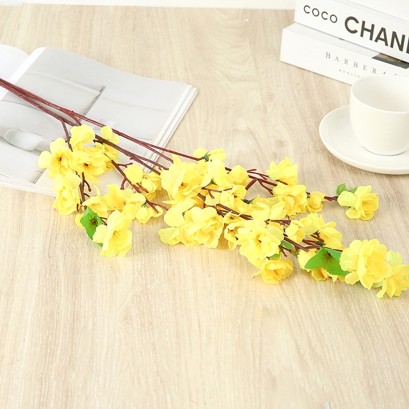 Cành Hoa Đào Giả mai vàng bằng lụa dài 65cm Trang Trí Nhà Cửa năm mới