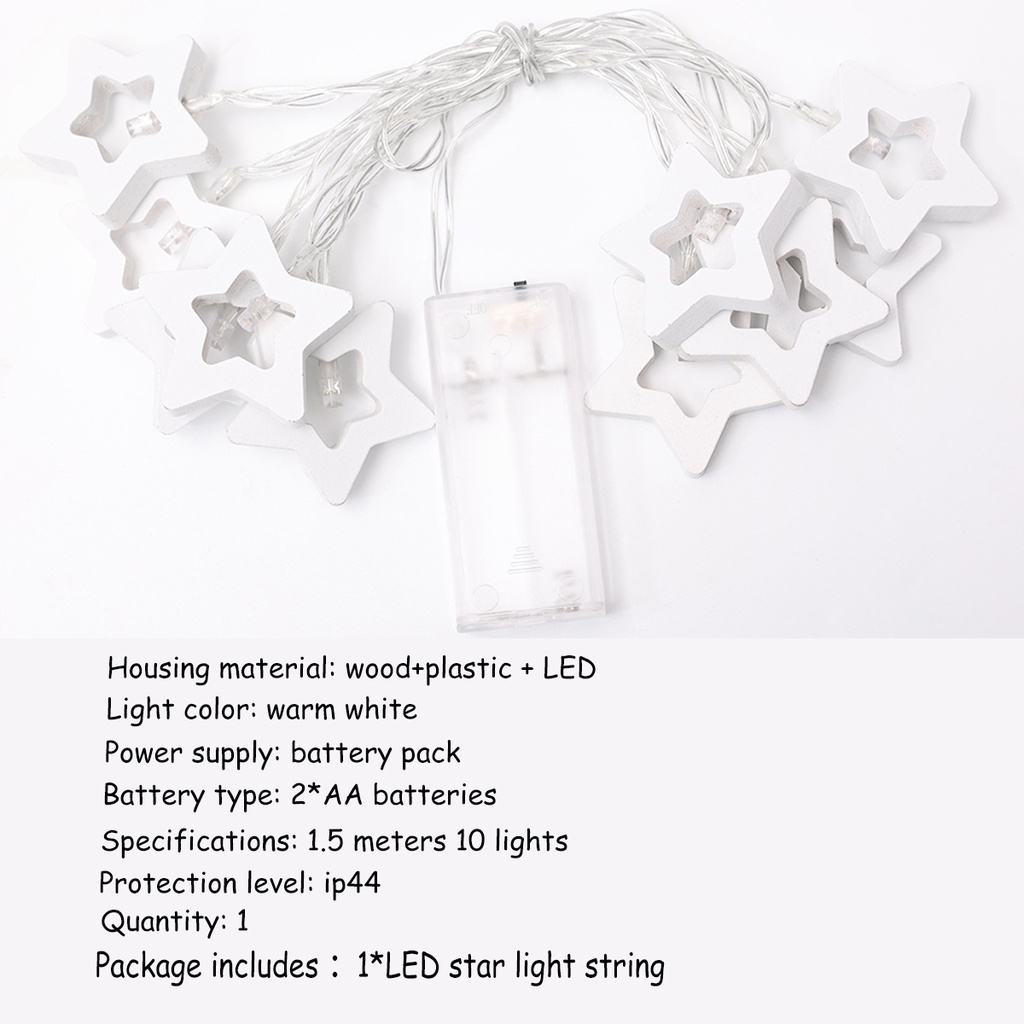 Dây Đèn Led 10 Bóng Bằng Gỗ Dùng Pin Chống Nước Dài 1.5M