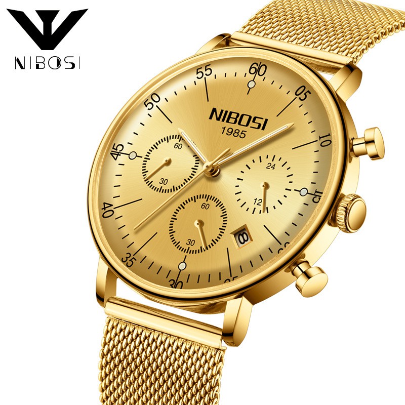 Đồng hồ nam Nibosi 2331 dây lưới nam tính mạnh mẽ