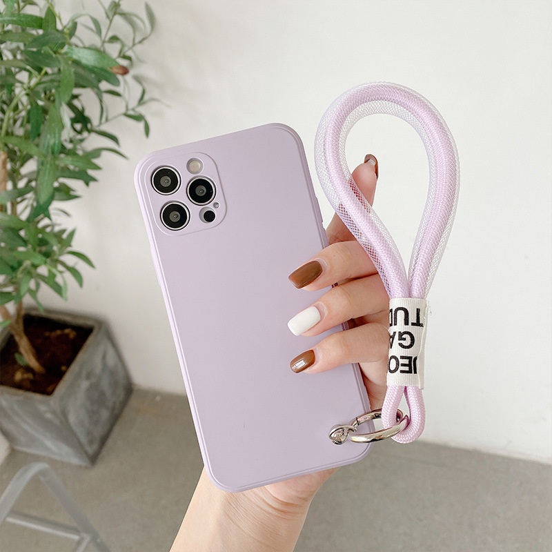 Ốp Điện Thoại Silicon Có Dây Đeo Màu Kẹo Cho iPhone 6 6S 7 8 SE 2020 X XS XR XsMax 11 12 13 Pro 11 12 13 Pro Max