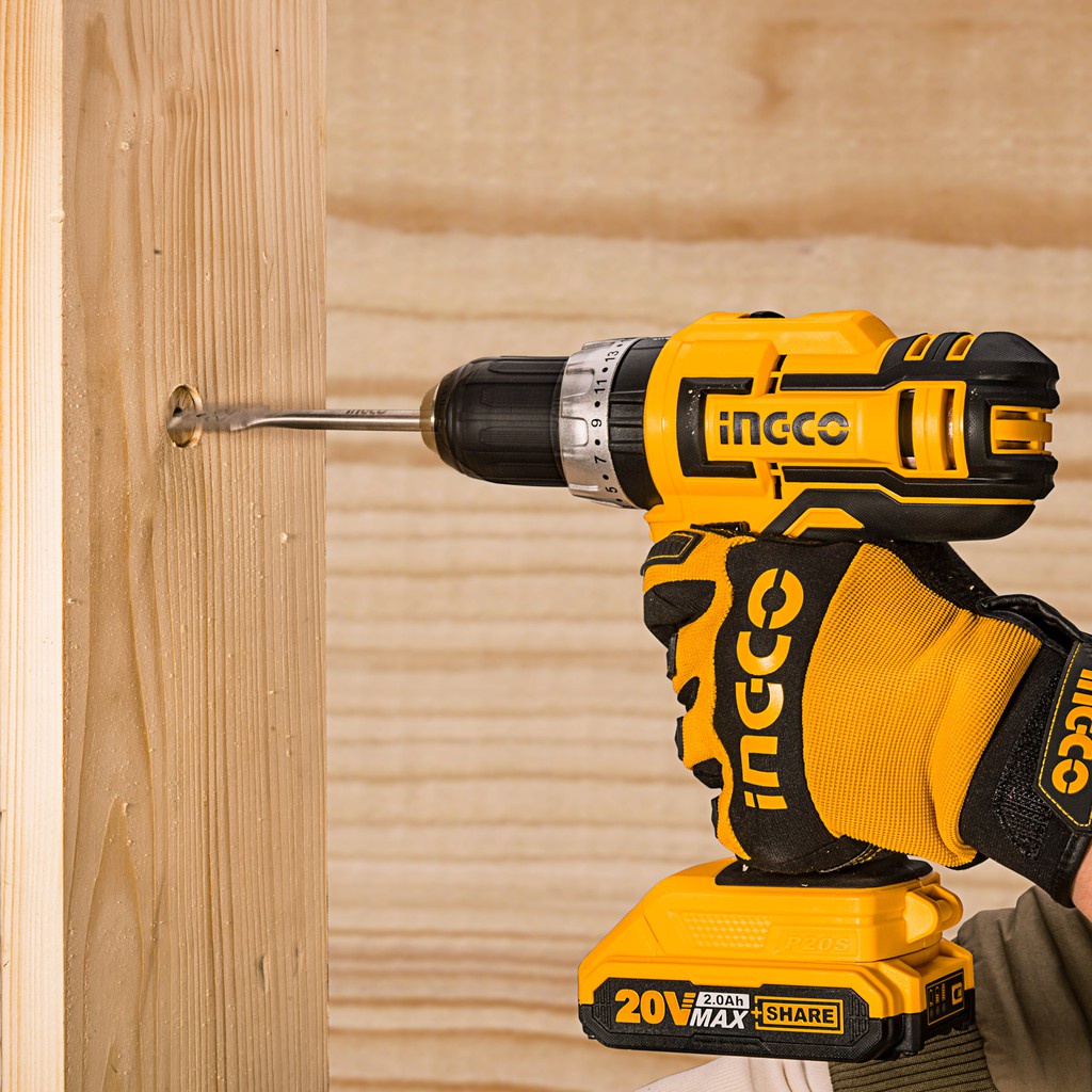 Máy khoan búa bắn vít dùng pin sạc 20V INGCO CIDLI20031 Động Cơ Chổi Than Tặng kèm 3 mũi khoan 2 mũi vít Cr V 50mm