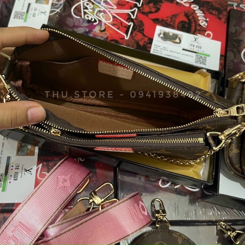 Set Lv 3 Món Fullbox Đỏ, Túi Xách Nữ Đeo Chéo