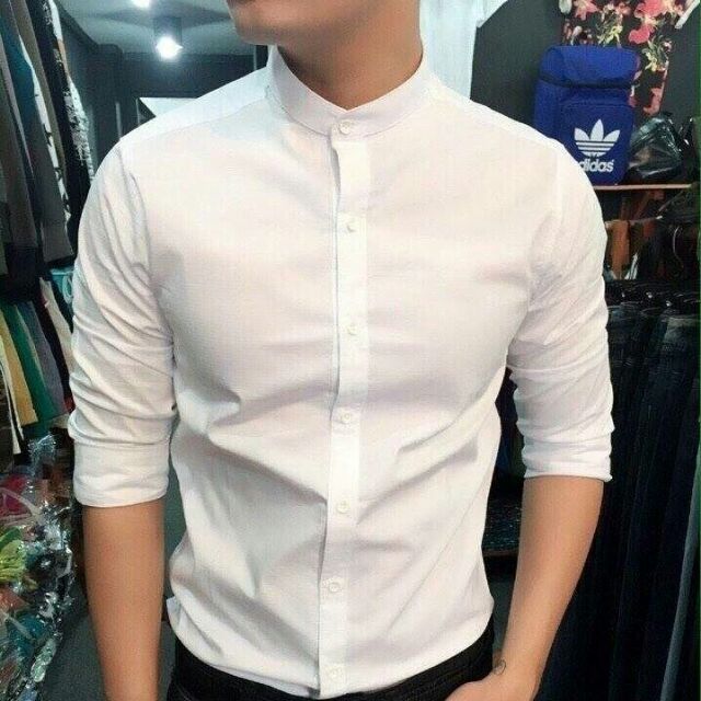 Áo sơ mi cặp cổ trụ màu trắng