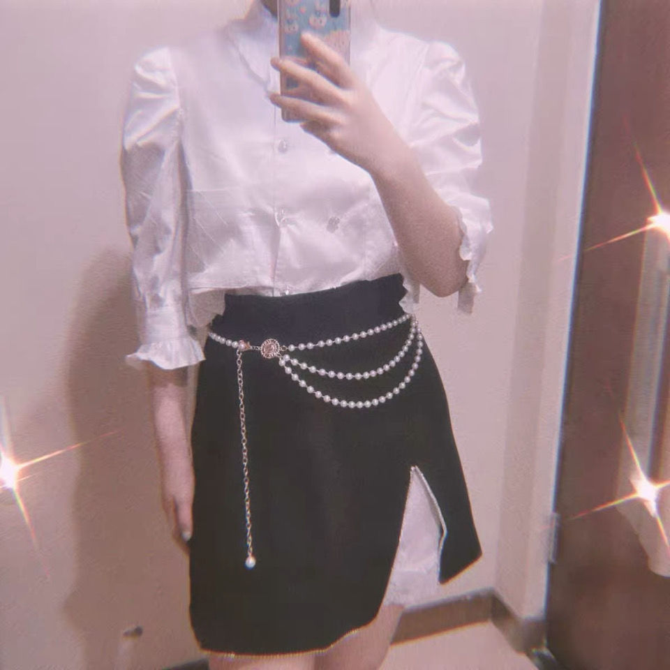 Thắt lưng đính ngọc trai giả phong cách sang trọng cho nữ