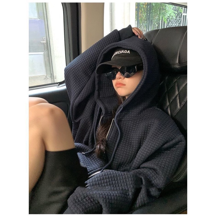 Áo khoác hoodie xốp vuông có mũ trùm có khóa kéo, túi trong, tay chống nắng Sereinclothing.st2w dành cho nữ
