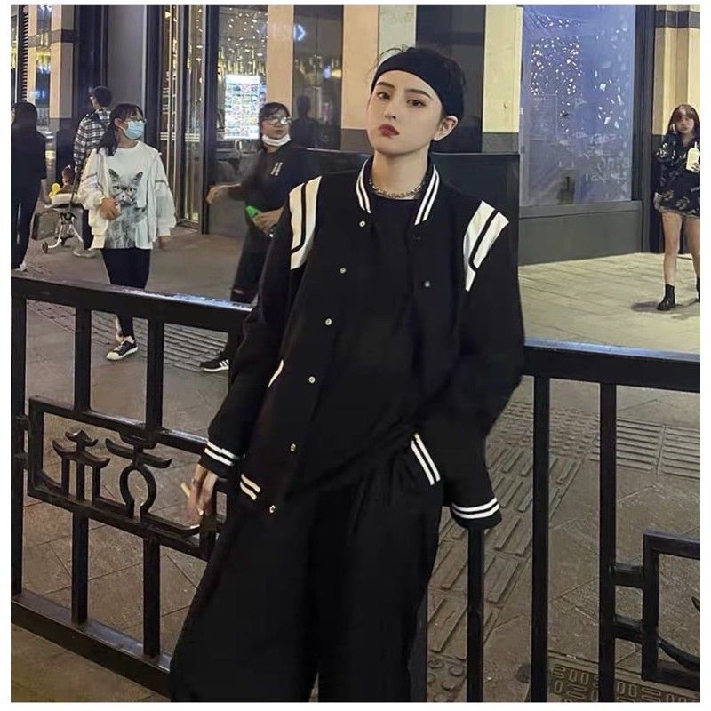 XPstore Áo khoác bomber jacket Đen viền Trắng form unisex (Ảnh thật)