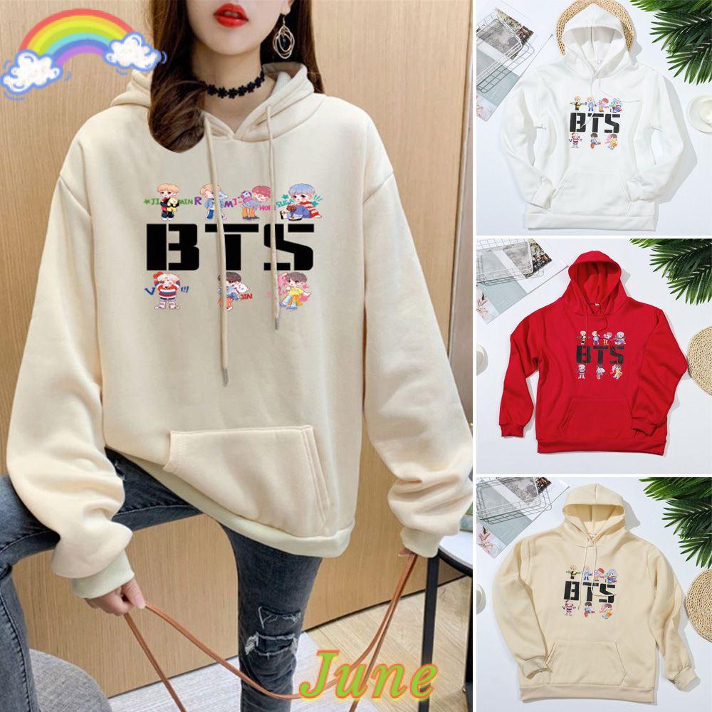 Áo hoodie tay dài chất liệu polyester thoáng khí không độc hại in hình BT21 cho nữ