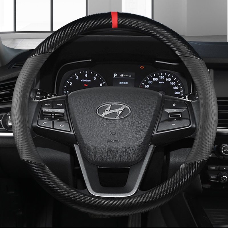 Vải Da Sợi Carbon 38cm Bọc Vô Lăng Xe Hơi Hyundai i30 Creta Tucson ix35 Solaris Elantra Santa Fe Kona i40