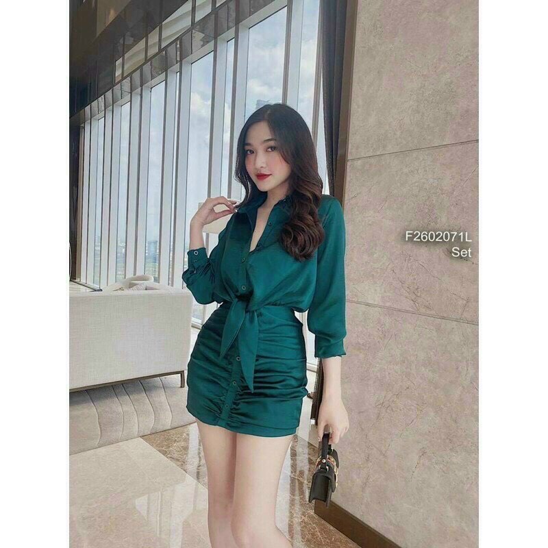 Sét Đồ Nữ Áo Sơ Mi Kèm Chất Váy Chất Lụa Satin Cao Cấp, Set Đi Chơi Sang Chảnh Thời Trang Nữ Xm Minh Phúc