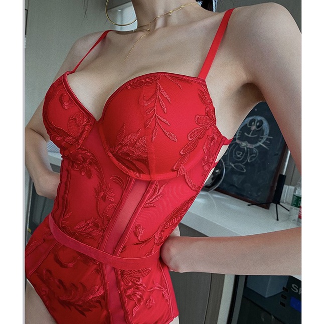 Áo 2 Dây Nữ Bodysuit Quảng Châu Đỏ Họa Tiết Lá Có Cúp Ngực Cao Cấp | BigBuy360 - bigbuy360.vn