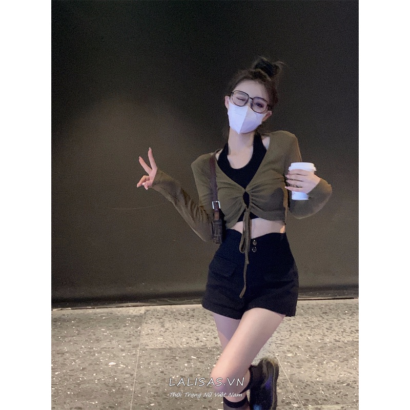 LALISAS Áo Dây Rút Tay Dài / Áo Sát Nách Thời Trang Hàn Quốc Dễ Phối Đồ Cho Nữ