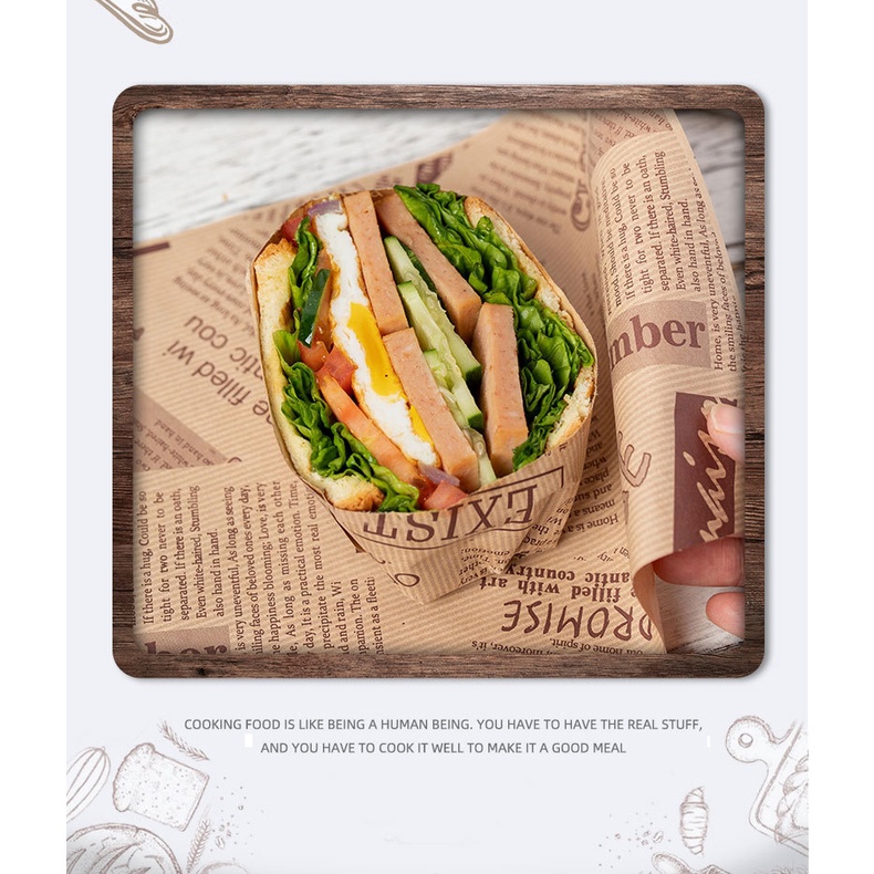 SET 10 giấy gói bánh mì Sandwich, Kebab Có Hoa Văn - Giấy Nến Nướng Bánh Cho Nồi Chiên Không Dầu - GBPP008