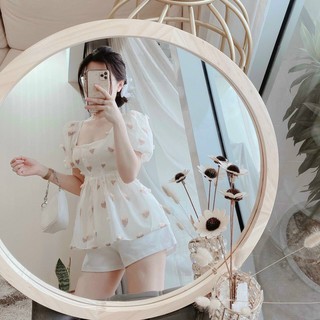 Set bộ áo peplum cổ vuông và quần ngắn Rose Fashion