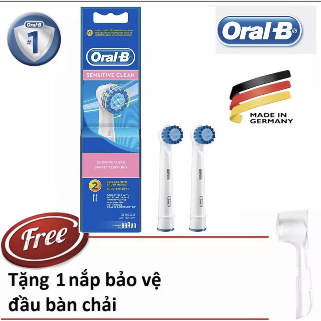 Bộ 2 đầu Oral-B sensitive clean ( made in germany) + Tặng kèm 1 nắp bảo vệ đầu bàn chải