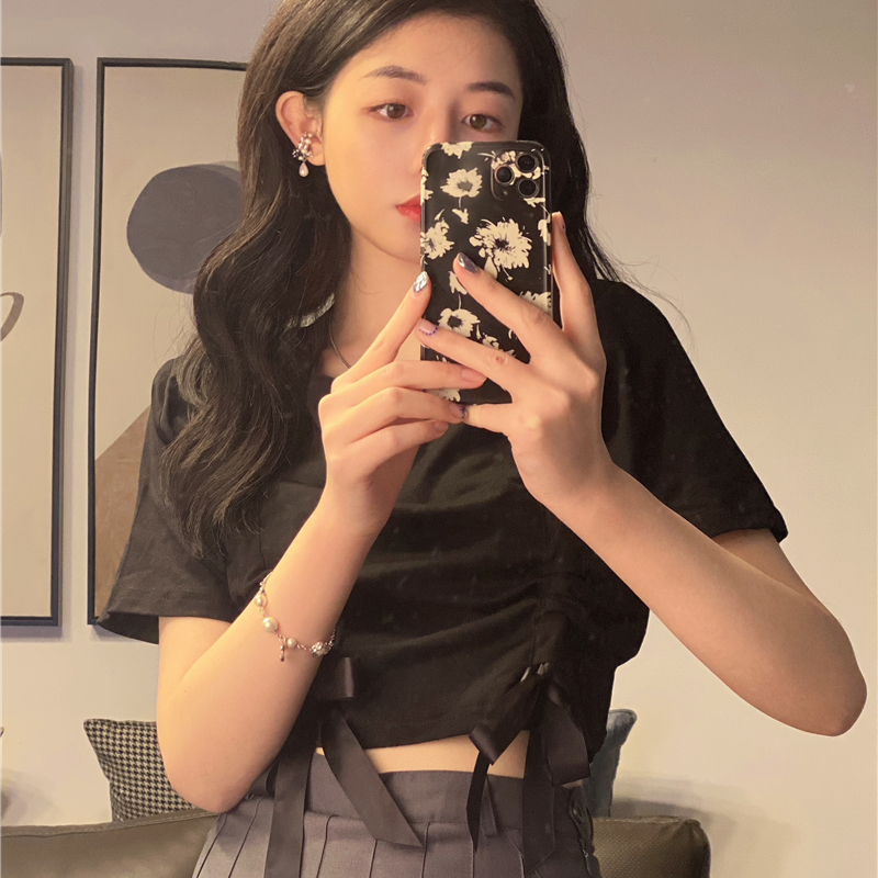 Áo Thun Ngắn Tay Phối Nơ Xinh Xắn Dành Cho Nữ