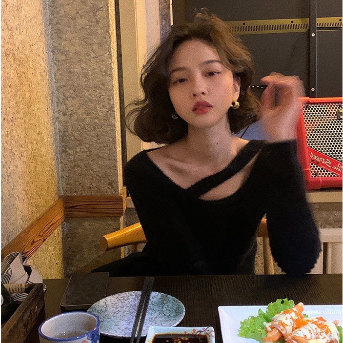 Porozi  Áo kiểu  len dệt kim tay dài phong cách Hàn Quốc thời trang