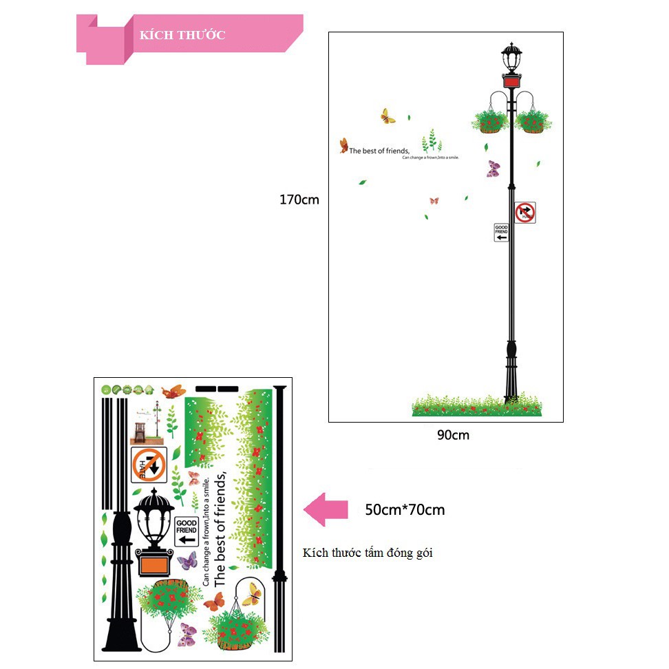 Decal dán tường Combo xe đạp và cột đèn xanh AmyShop (200 x 200 cm)