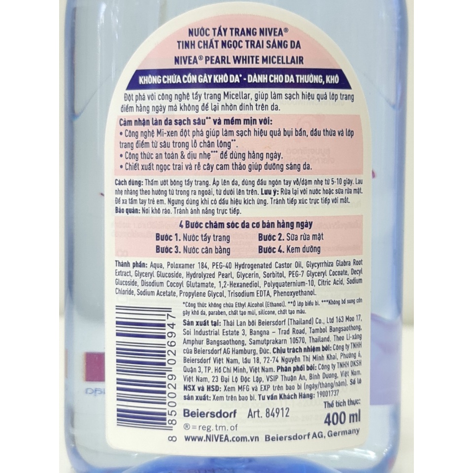 Nước Tẩy Trang Không Cồn NIVEA 400ml Thái Lan