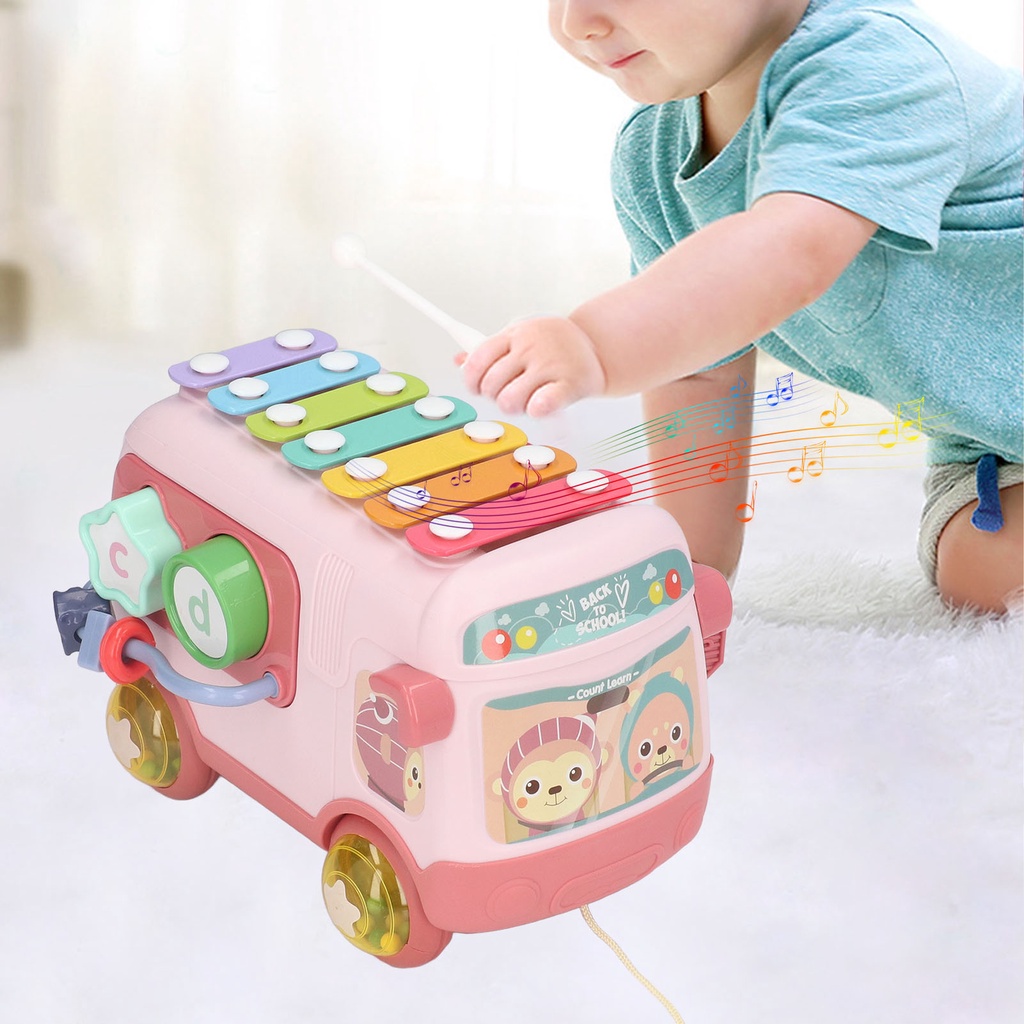 Oxygen072 Blocks Musical Bus Alphabet Multifunction Learning Toy Pattern Matching Mini Bead Music Xylophone Xe Buýt Đồ Chơi Có Nhạc